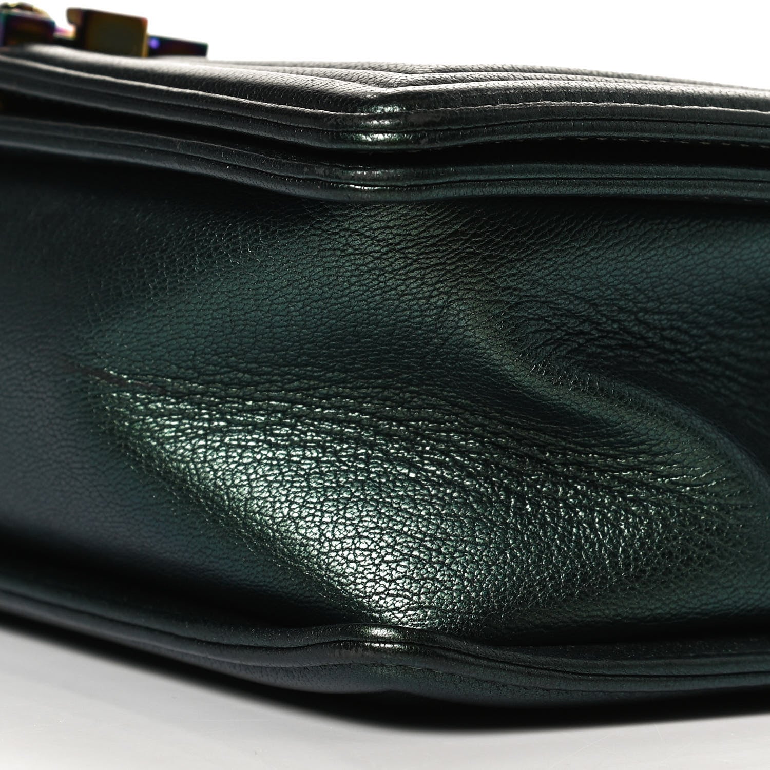 Chanel Iridescent Goatskin Quilted Medium Boy Flap Green 9 of 9