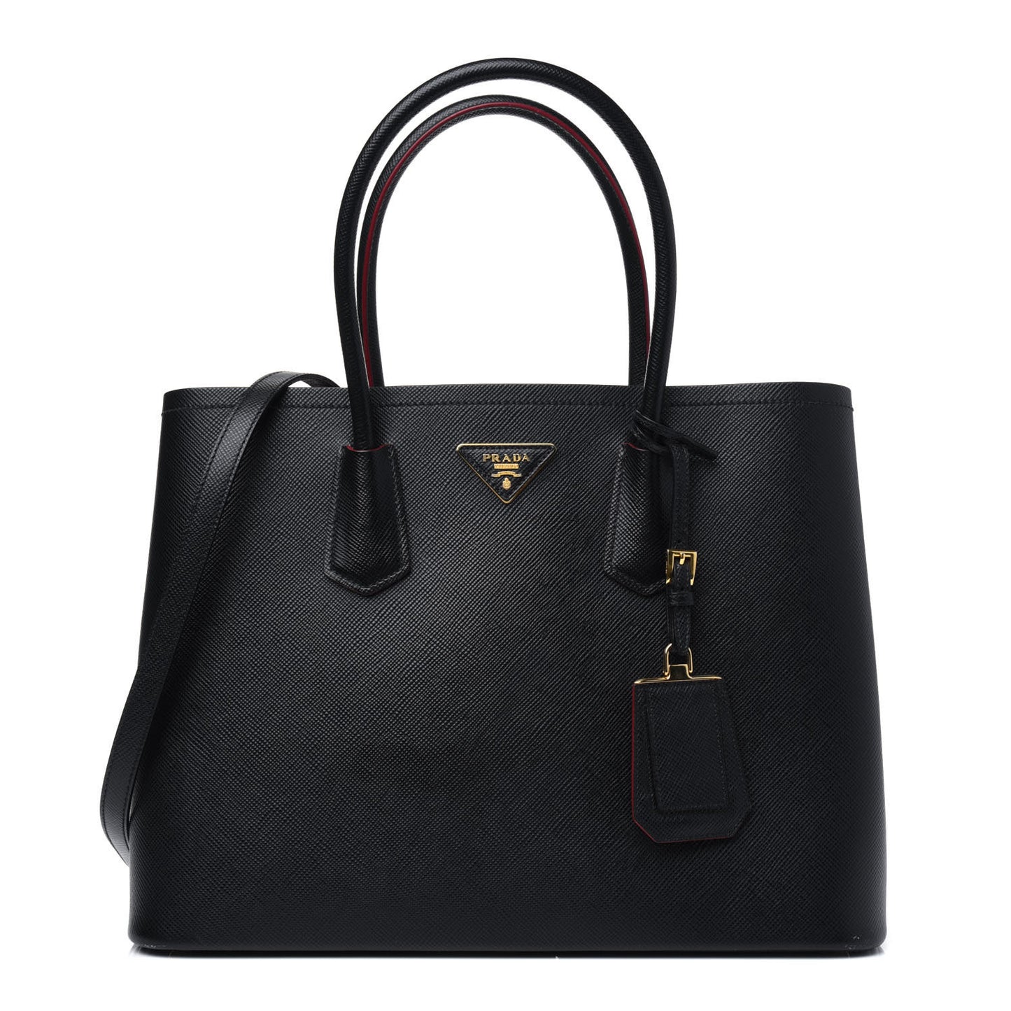 Saffiano Cuir Medium Double Bag Black Fuoco