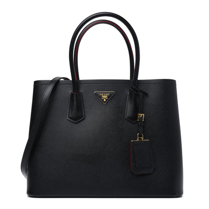 Prada Saffiano Cuir Medium Double Bag Black Fuoco 1 of 5