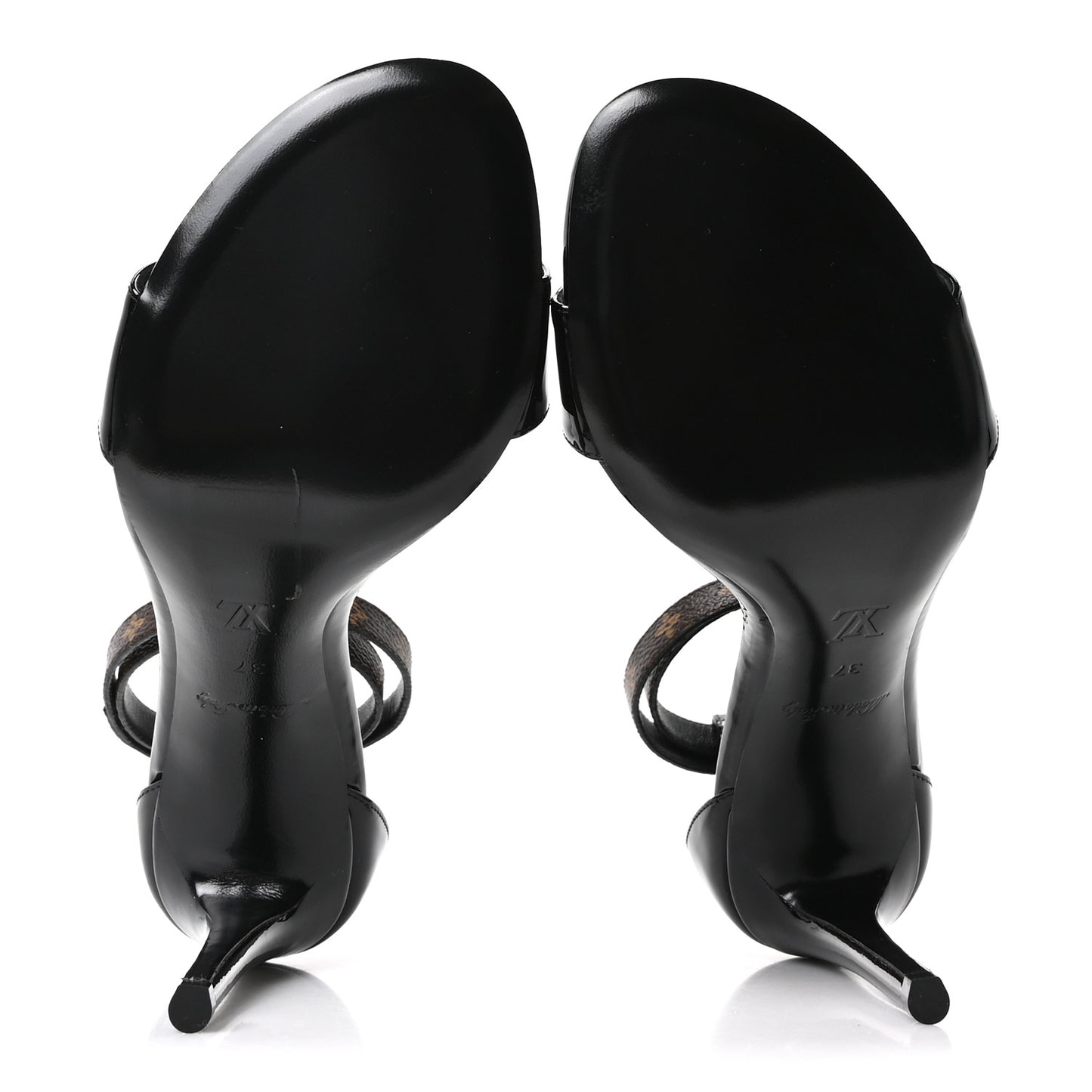 Patent Monogram Call Back Sandals 37 Black