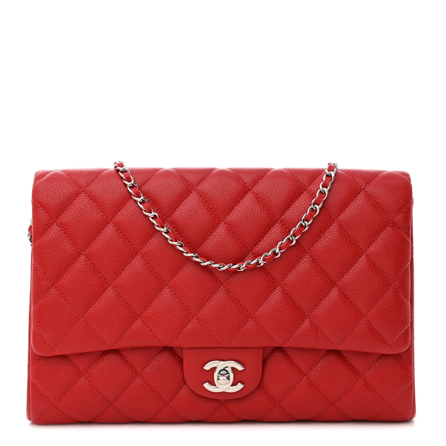 Caviar Quilted Clutch With Chain Flap Red