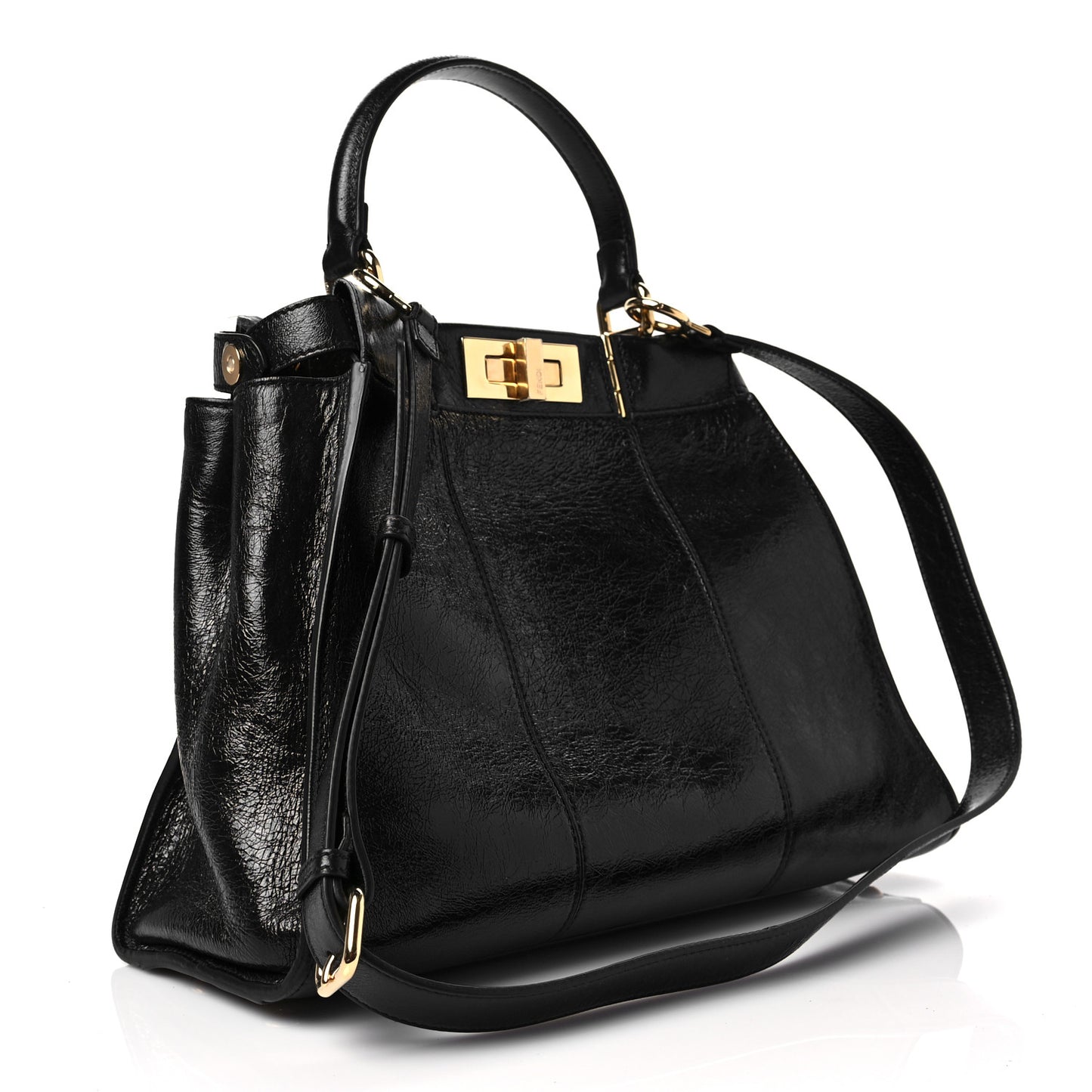 Agnello Old Shine Medium Peekaboo Iconic Satchel Black