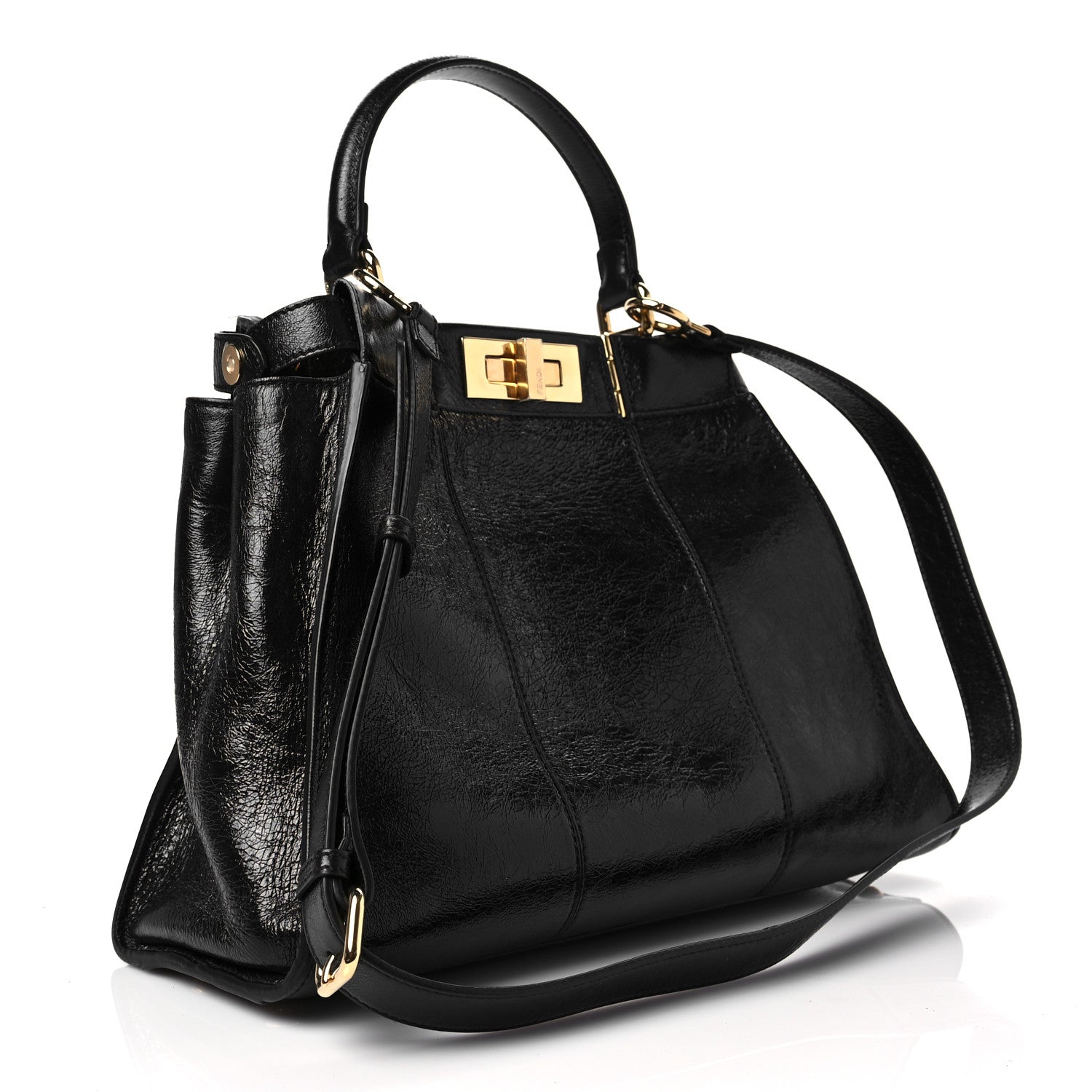 Fendi Agnello Old Shine Medium Peekaboo Iconic Satchel Black 3 of 7