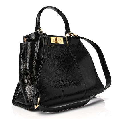 Fendi Agnello Old Shine Medium Peekaboo Iconic Satchel Black 3 of 7