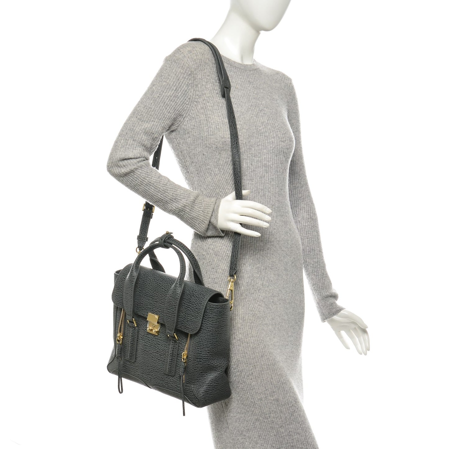 3.1 Textured Calfskin Medium Pashli Satchel Ash Charcoal