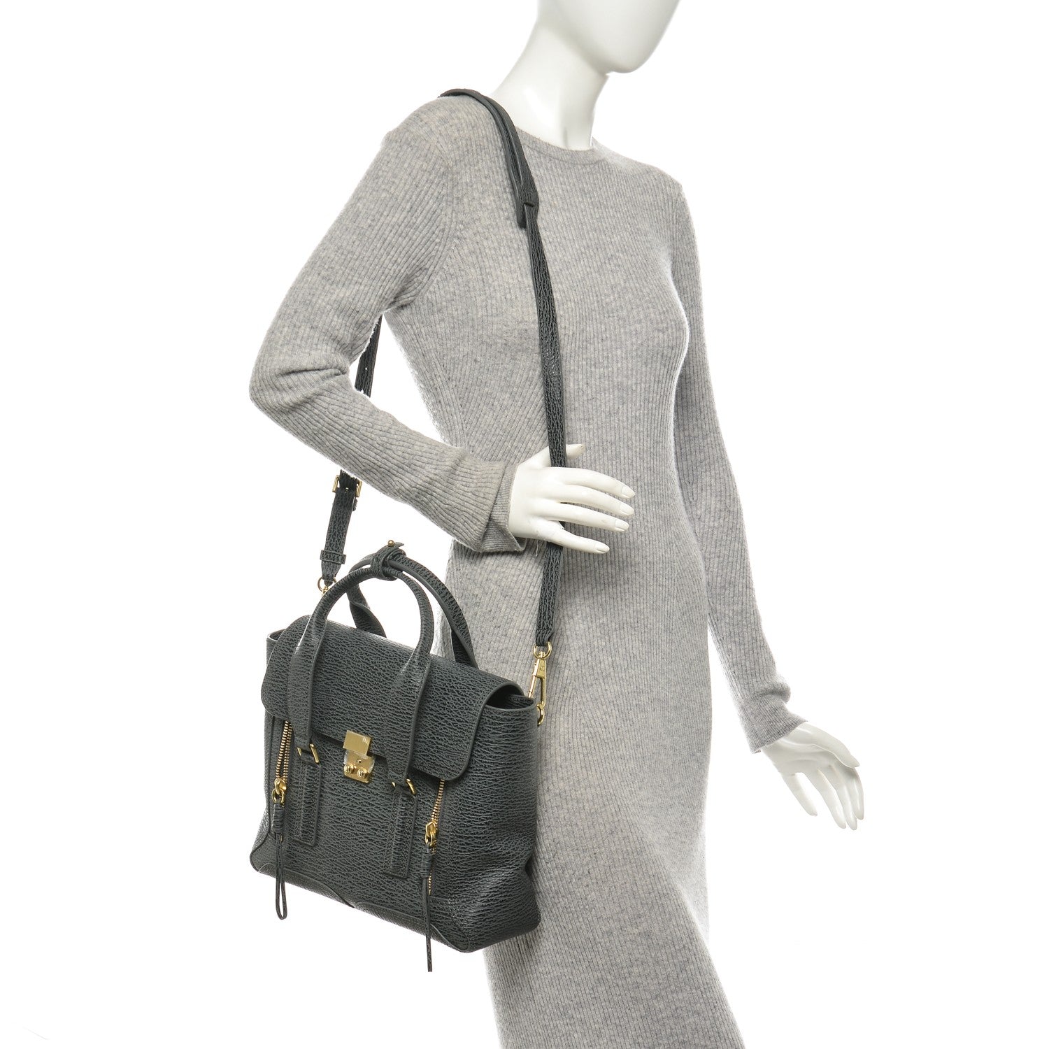3.1 Phillip Lim 3.1 Textured Calfskin Medium Pashli Satchel Ash Charcoal 2 of 7