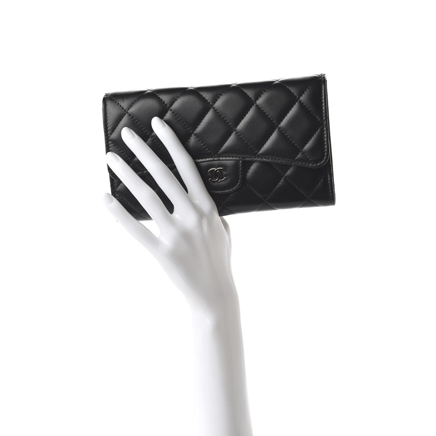 Lambskin Quilted Large Flap Wallet Black