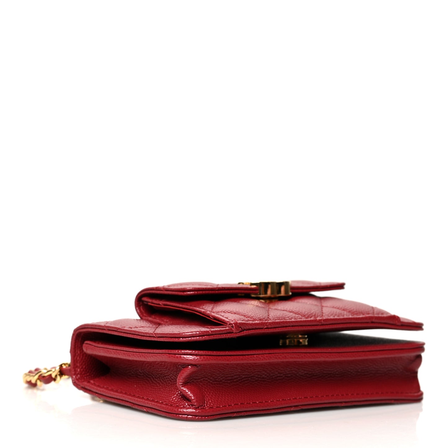 Caviar Quilted Pocket Twins Clutch With Chain Burgundy