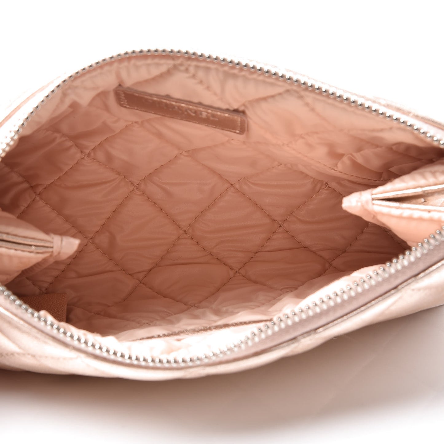 Metallic Lambskin Quilted Cosmetic Pouch Light Gold