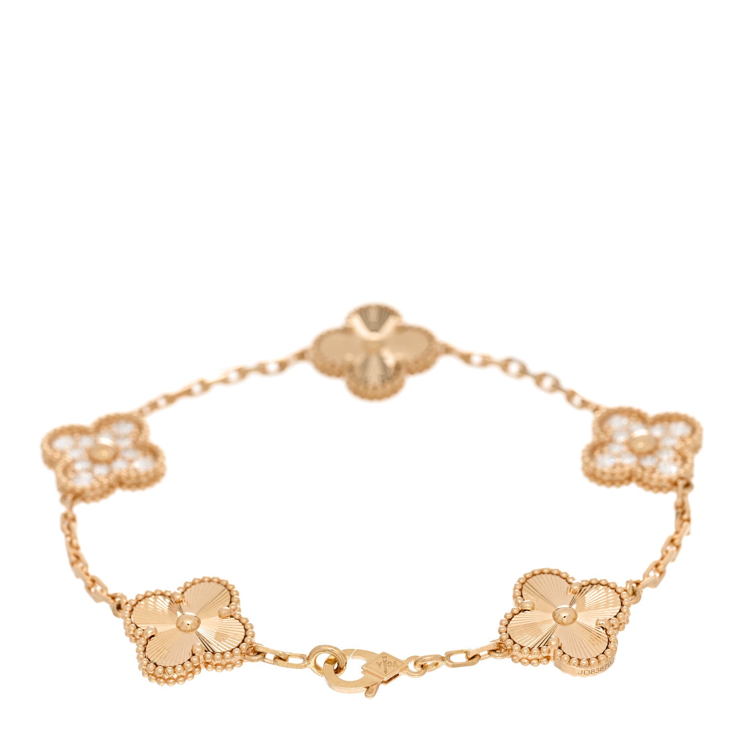 Van Cleef & Arpels 18K Yellow Gold Diamond 5 Motifs Guilloche Vintage Alhambra Bracelet 2 of 5