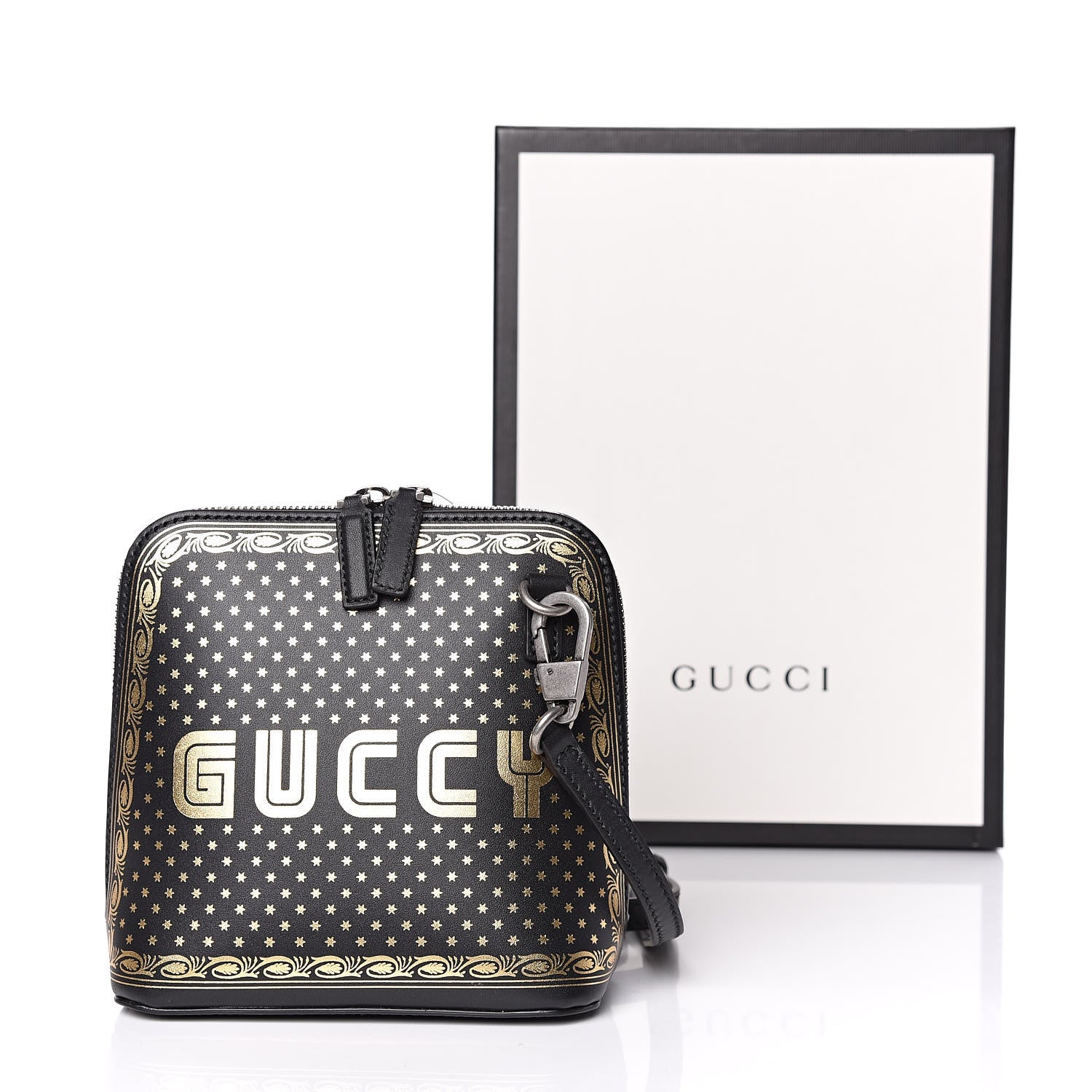 Gucci X SEGA Calfskin GUCCY Stars Mini Dome Shoulder Bag Black Gold 10 of 10