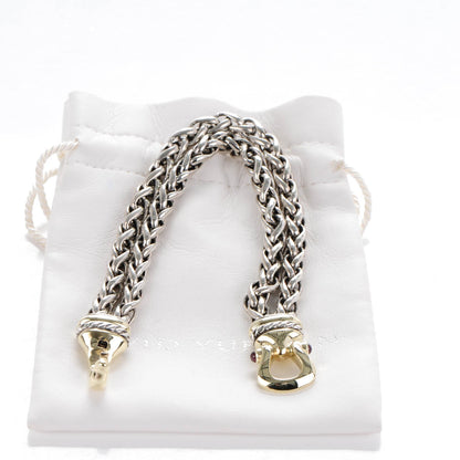 David Yurman Sterling Silver 14K Yellow Gold Red Tourmaline Double Wheat Buckle Bracelet 6 of 7