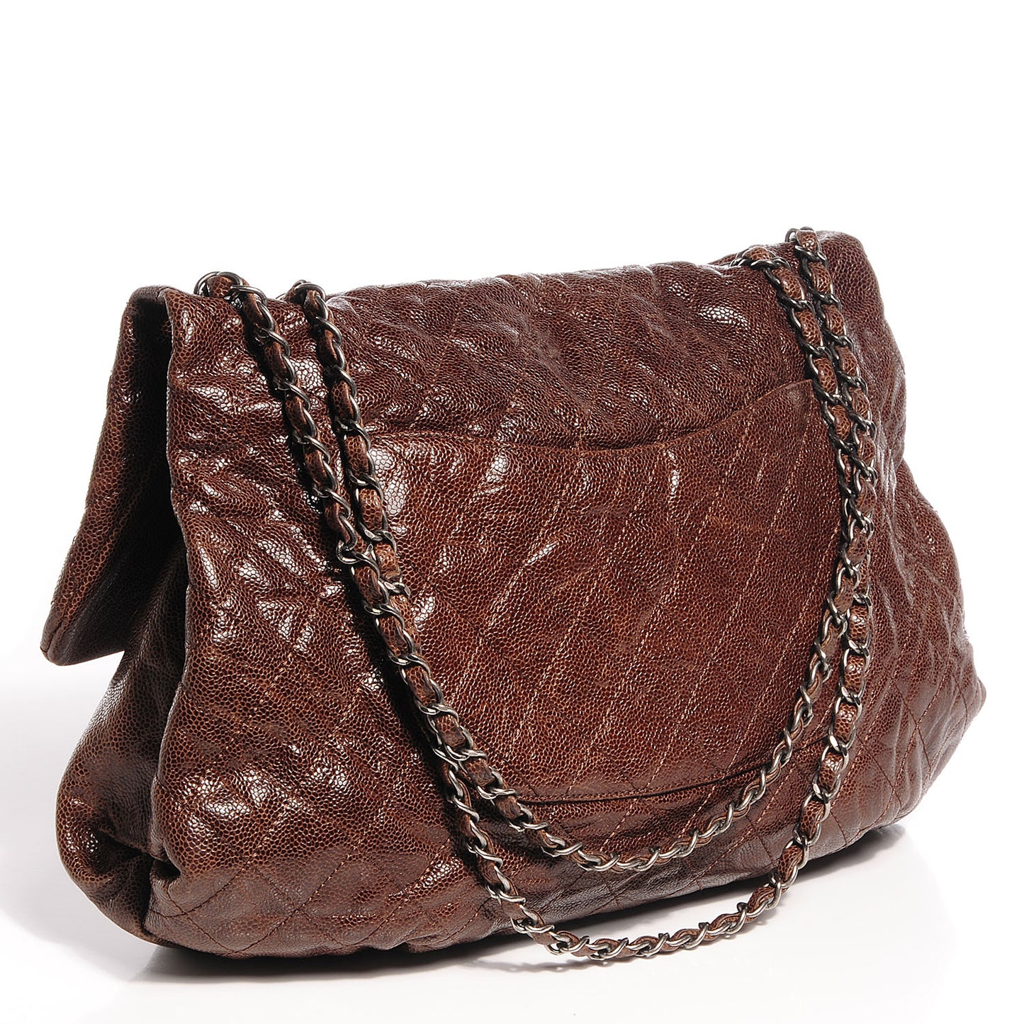 Grained Calfskin Quilted Maxi Elastic Flap Brown