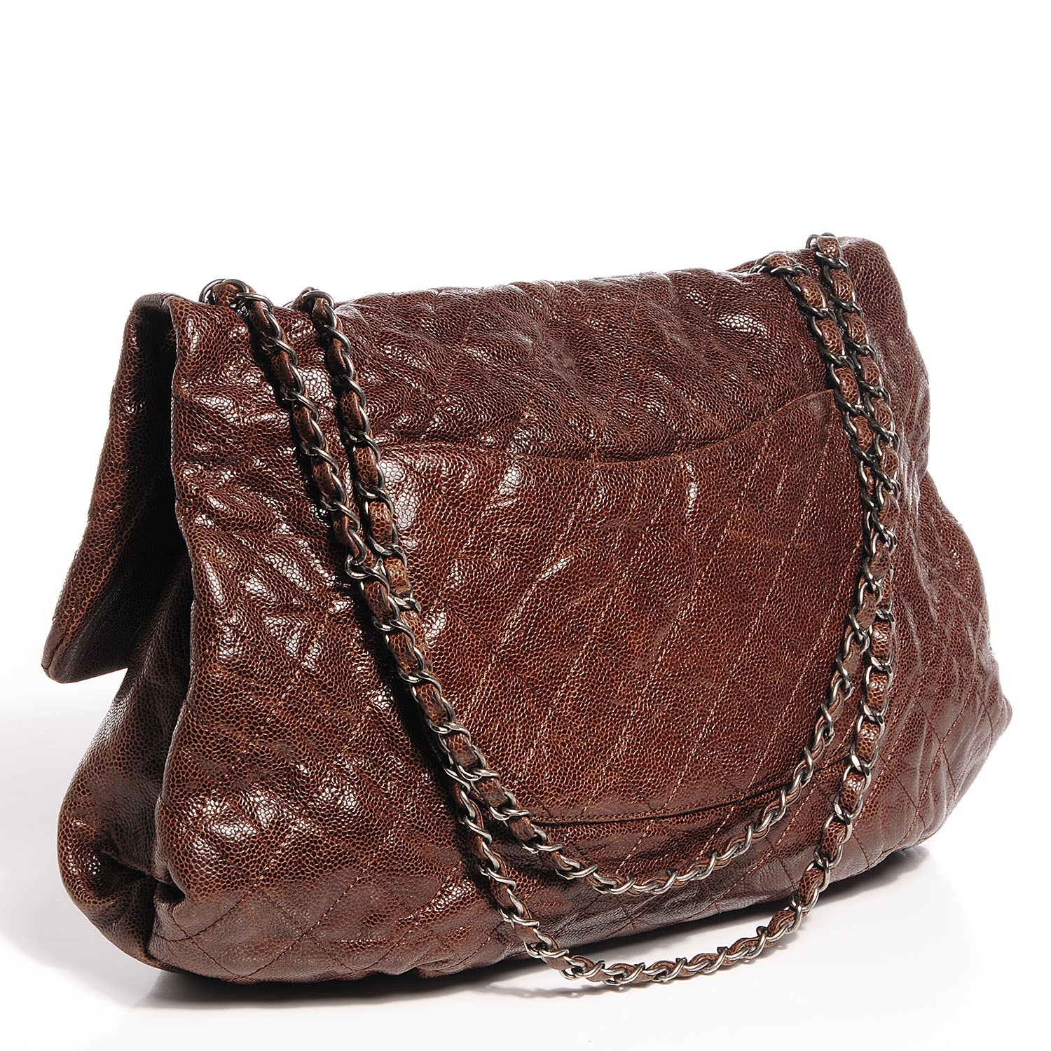 Chanel Grained Calfskin Quilted Maxi Elastic Flap Brown 3 of 8