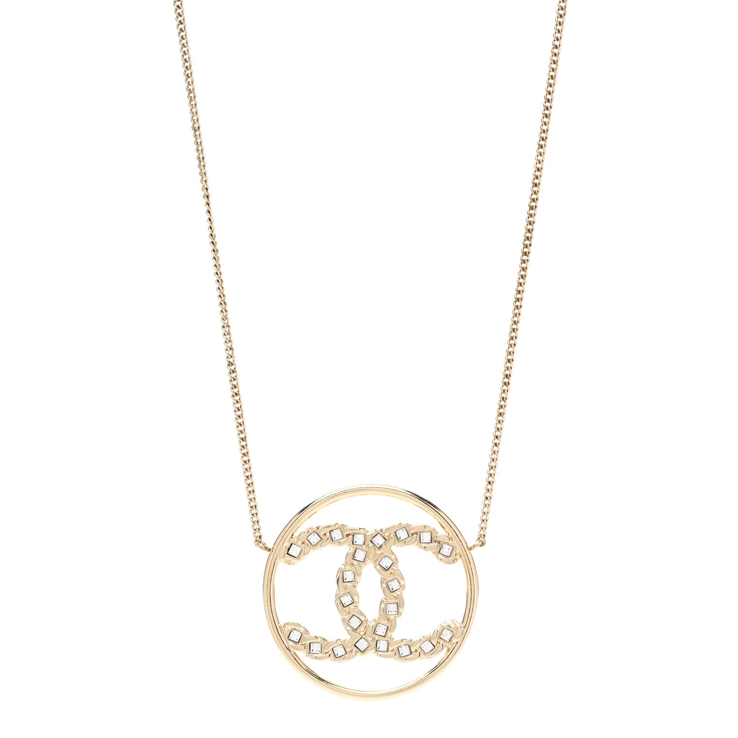 Chanel Baguette Crystal High Society CC Pendant Necklace Gold 1 of 6