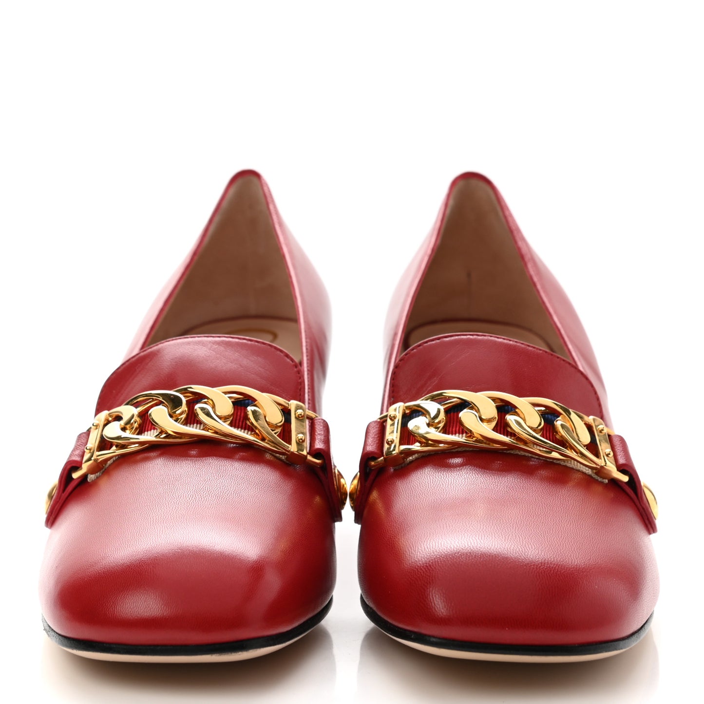Malaga Kid Sylvie Web Chain Mid Heel Loafers 37 Hibiscus Red