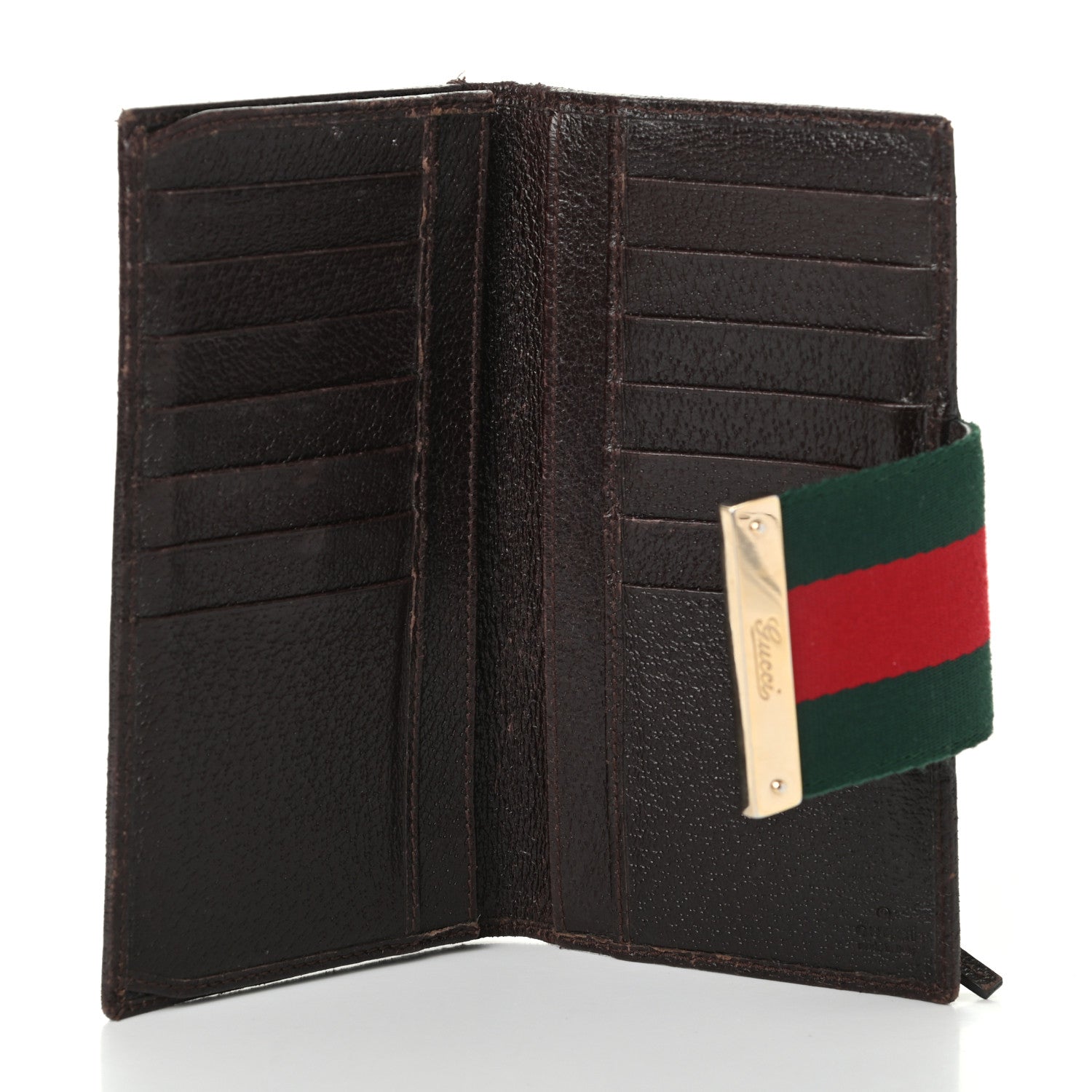 Gucci Monogram Calfskin Ladies Web Continental Wallet Beige Ebony Cocoa 6 of 7