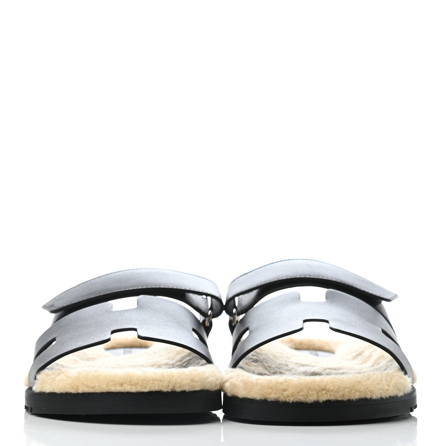 Hermes Veau Indios Woolskin Mens Chypre Sandals 41 Black Ecru 2 of 6