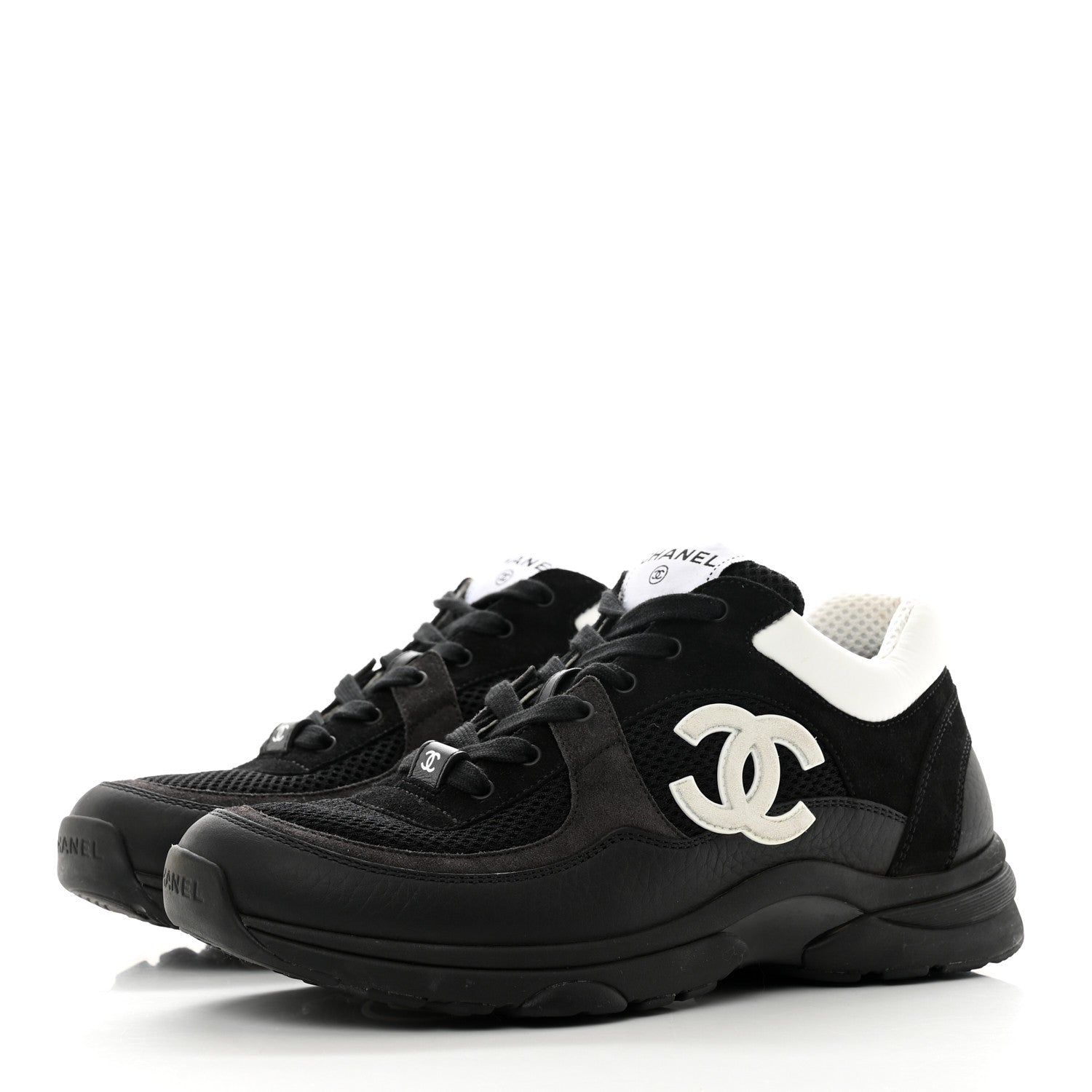 Chanel Mesh Suede Grained Calfskin Womens CC Sneakers 39.5 Black White 3 of 8