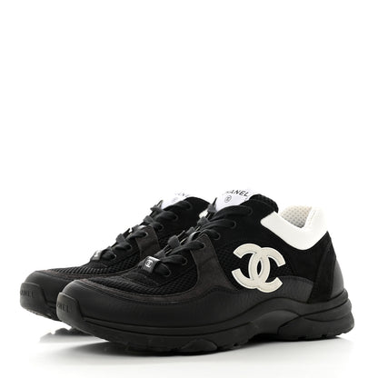 Chanel Mesh Suede Grained Calfskin Womens CC Sneakers 39.5 Black White 3 of 8