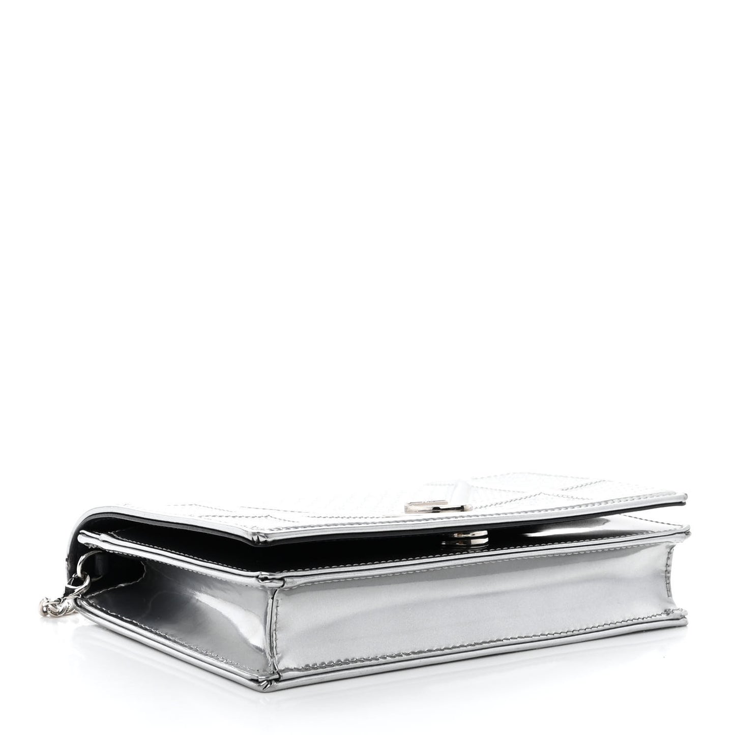 Metallic Patent Micro-Cannage Diorama Wallet on Chain Pouch Silver
