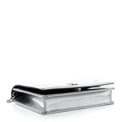 Christian Dior Metallic Patent Micro-Cannage Diorama Wallet on Chain Pouch Silver 4 of 13