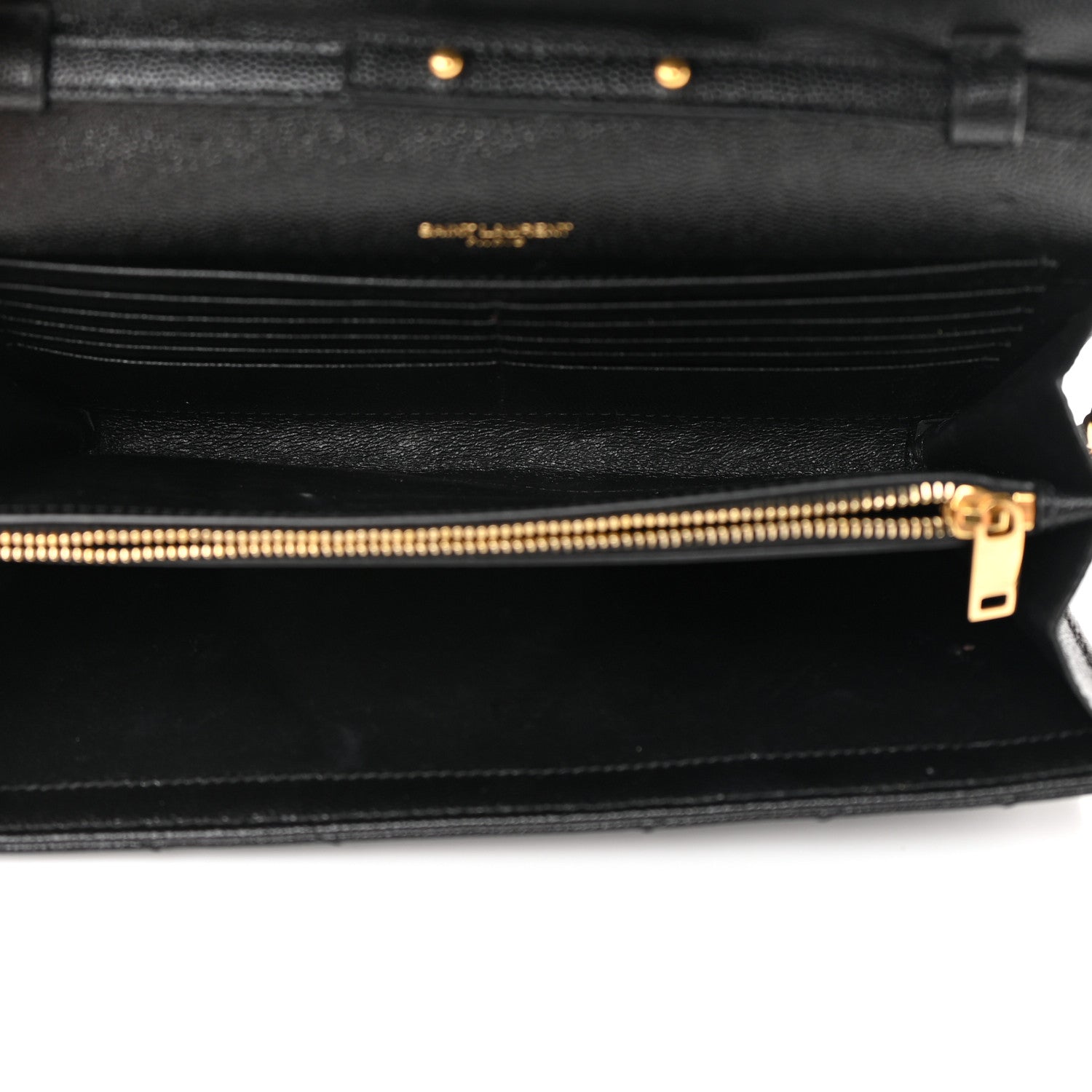 Saint Laurent Grain De Poudre Matelasse Chevron Monogram Chain Wallet Black 5 of 17