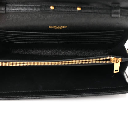 Saint Laurent Grain De Poudre Matelasse Chevron Monogram Chain Wallet Black 5 of 17