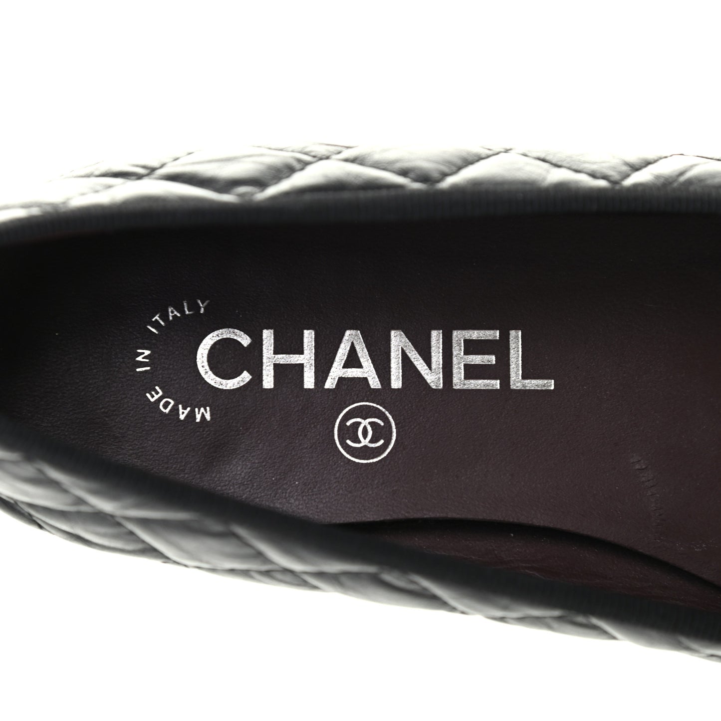 Aged Calfskin Quilted CC Cap Toe Ballerina Flats 36.5 Black