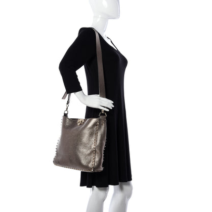 Valentino Garavani Metallic Pebbled Calfskin Large Rockstud Flip-Lock Messenger Bag Sasso 2 of 8