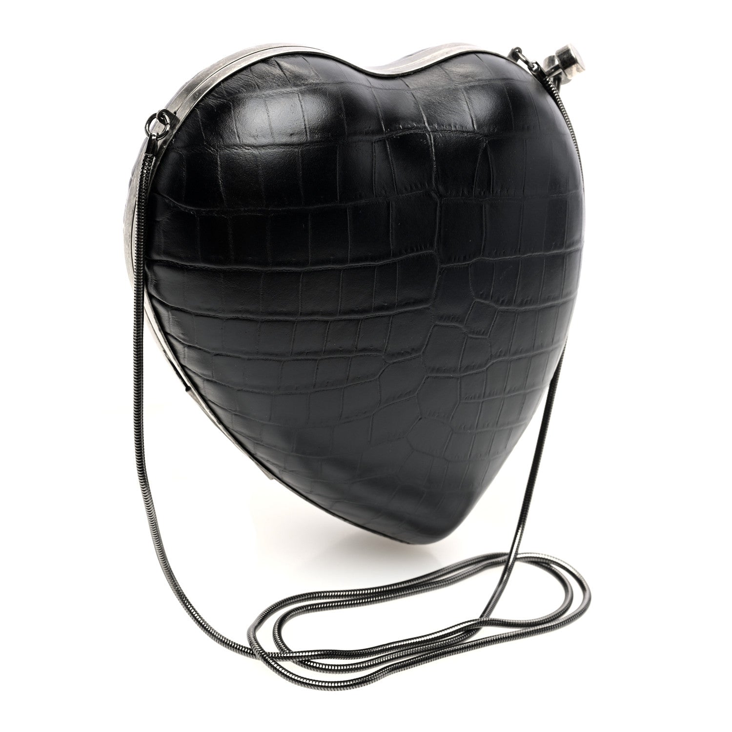 Saint Laurent Calfskin Crocodile Embossed Monogram Love Box Bag Black 3 of 9