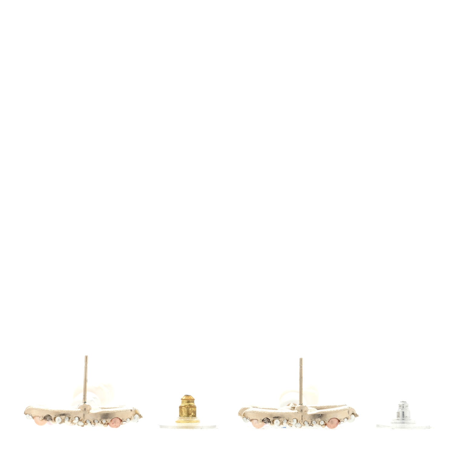 Chanel Pearl Crystal CC Charm Drop Earrings Gold Pink Pearly White 3 of 4