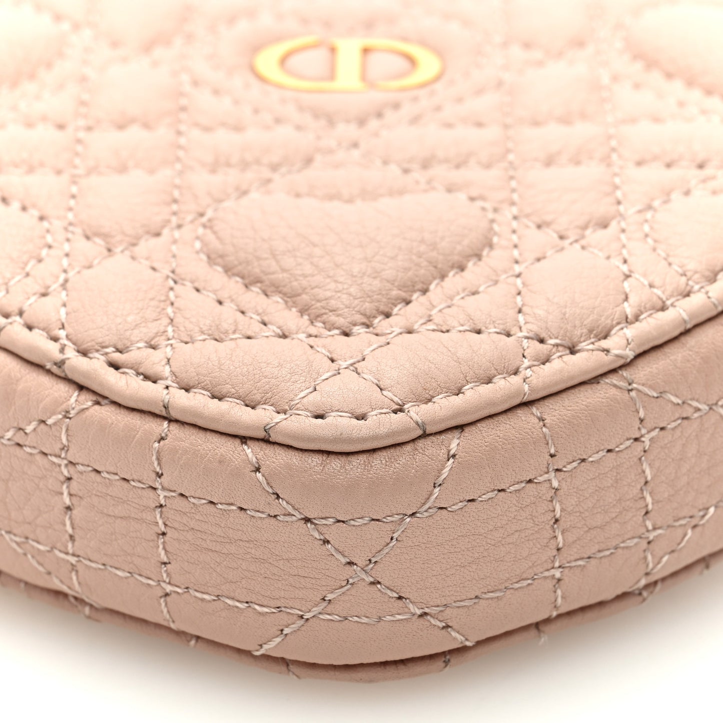 Calfskin Cannage Dioramour Caro Heart Pouch With Chain Latte