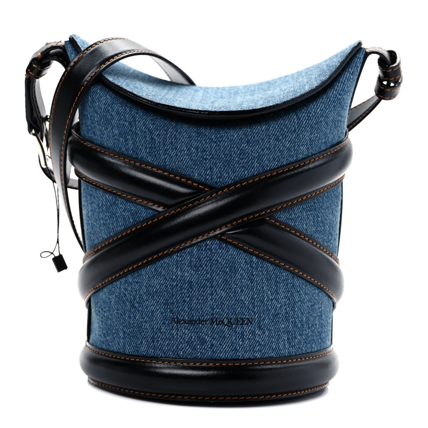 Denim Calfskin The Curve Small Shoulder Bag Black