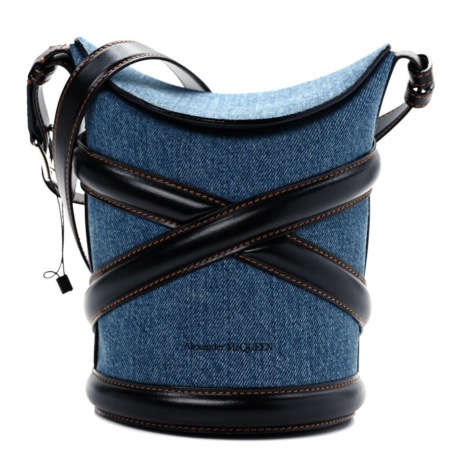 Alexander McQueen Denim Calfskin The Curve Small Shoulder Bag Black 1 of 10