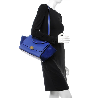 Celine Drummed Calfskin Suede Small Trapeze Indigo 2 of 18