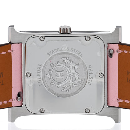 Hermes Stainless Steel Swift Diamond Mother of Pearl 26mm Heure H Hour Quartz Watch Rose Sakura 4 of 5