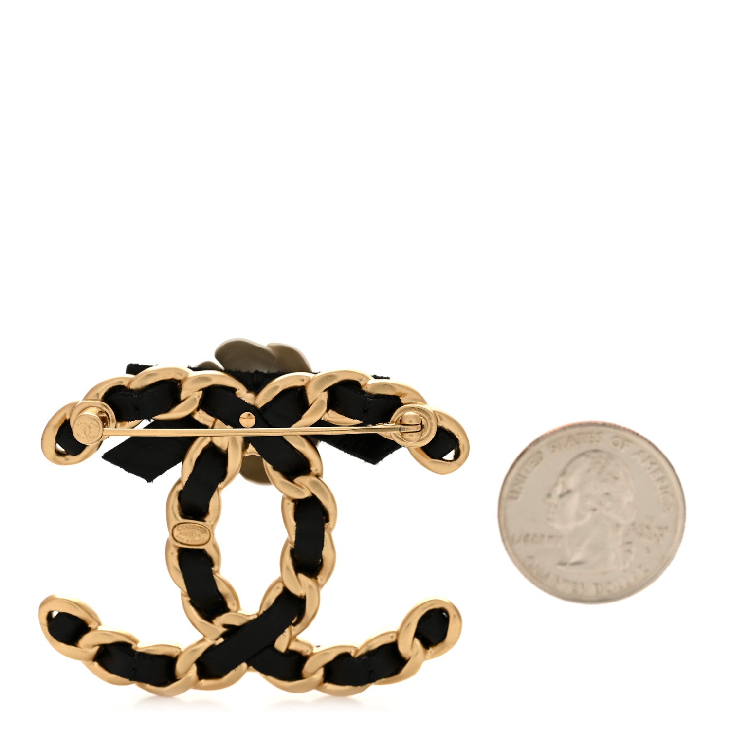 Chanel Lambskin Chain Camellia CC Brooch Black Gold 2 of 5