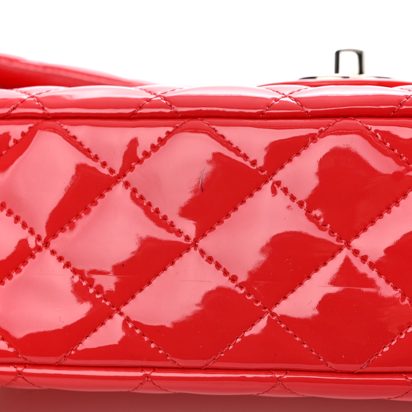 Patent Calfskin Quilted Medium Double Flap Red