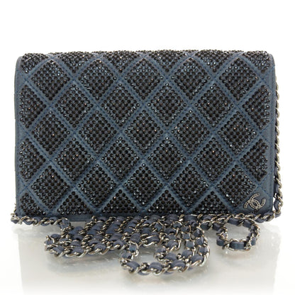 Chanel Crystal Quilted Wallet On Chain WOC Dark Blue 1 of 8