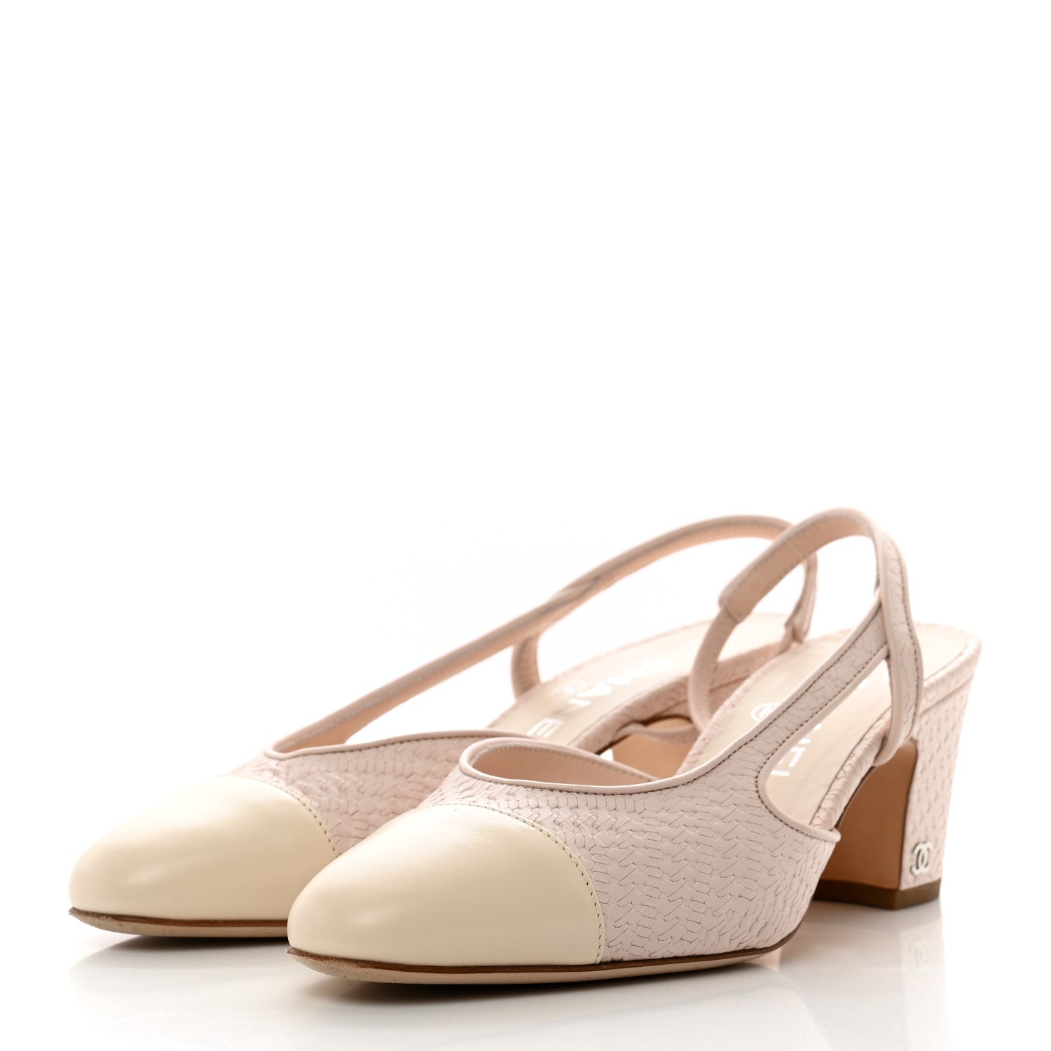 Chanel Woven Plastic Lambskin Cap Toe CC Slingback Pumps 36 Light Pink 3 of 9