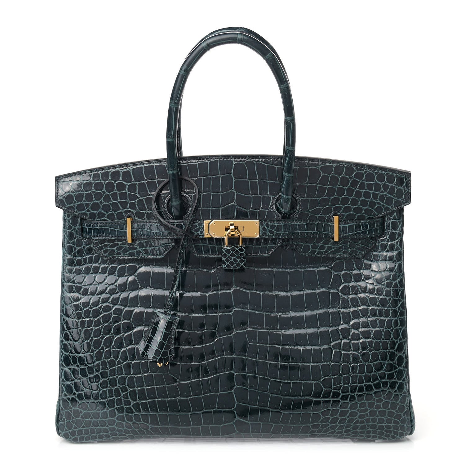 Hermes Shiny Porosus Crocodile Birkin 35 Vert Rousseau 1 of 12