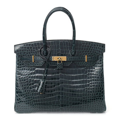 Hermes Shiny Porosus Crocodile Birkin 35 Vert Rousseau 1 of 12