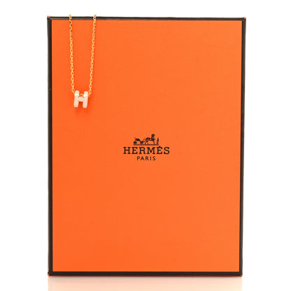 Hermes Lacquered Gold Mini Pop H Pendant Necklace Rose Dragee 6 of 6