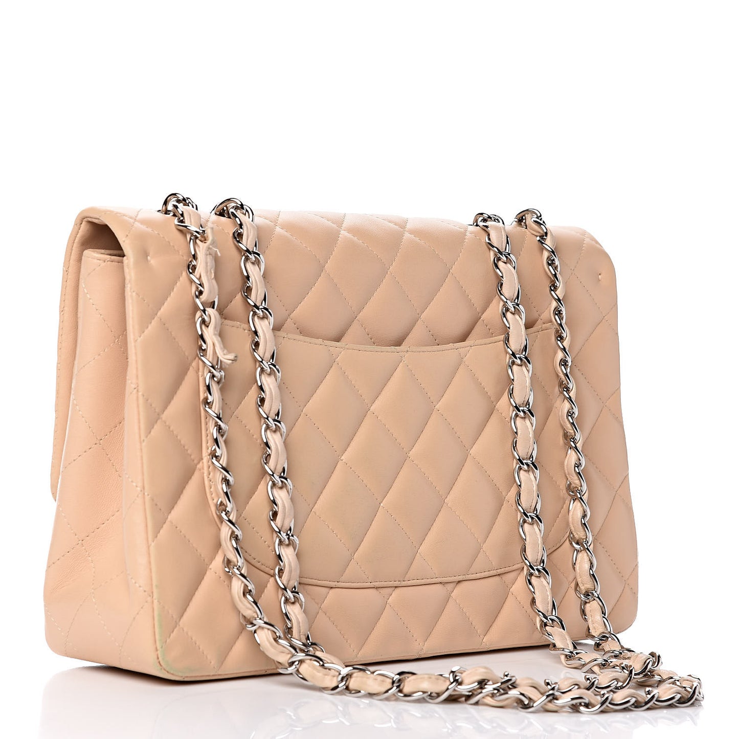 Lambskin Quilted Jumbo Single Flap Beige Clair