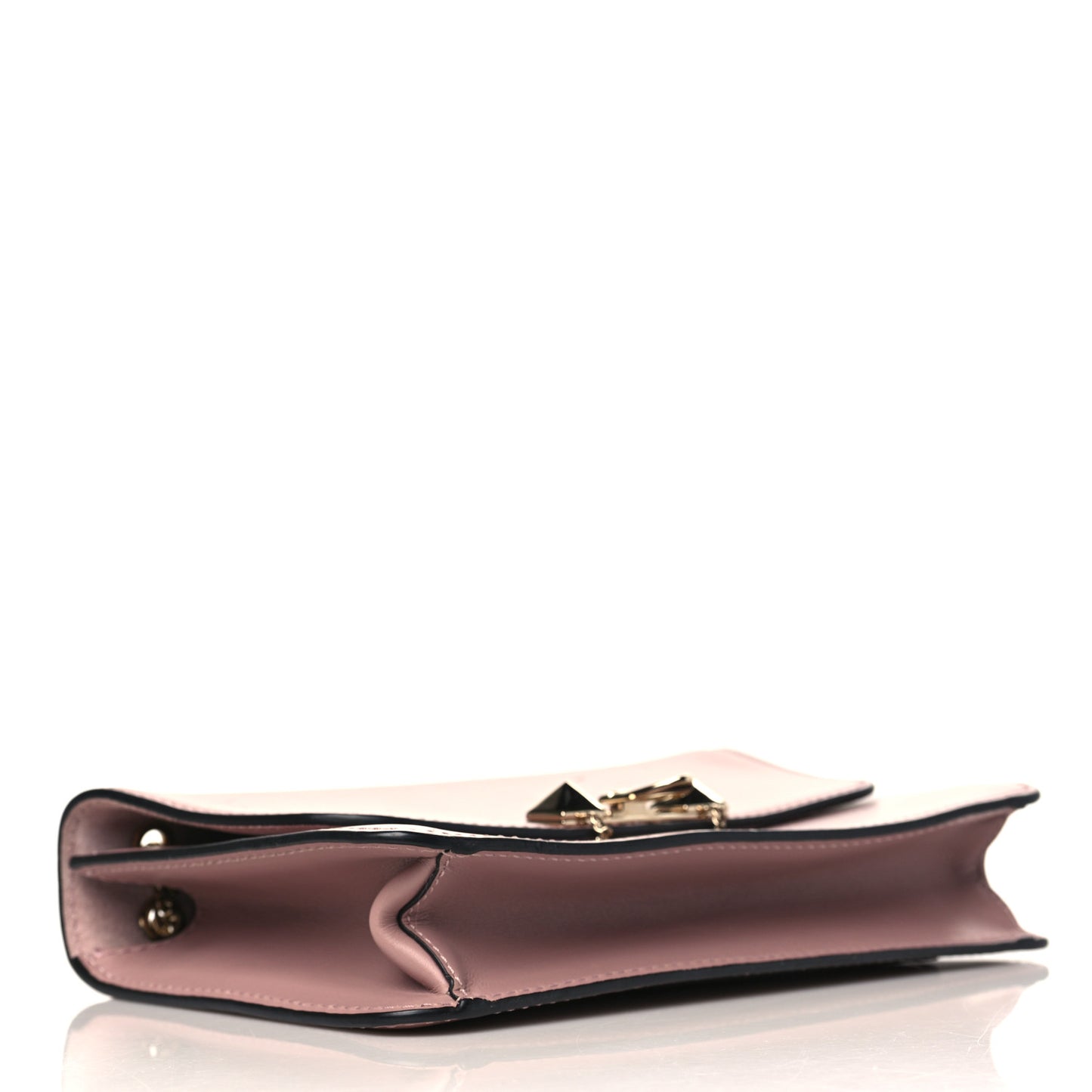 Vitello Groumette Small Rockstud Demilune Shoulder Bag Lipstick