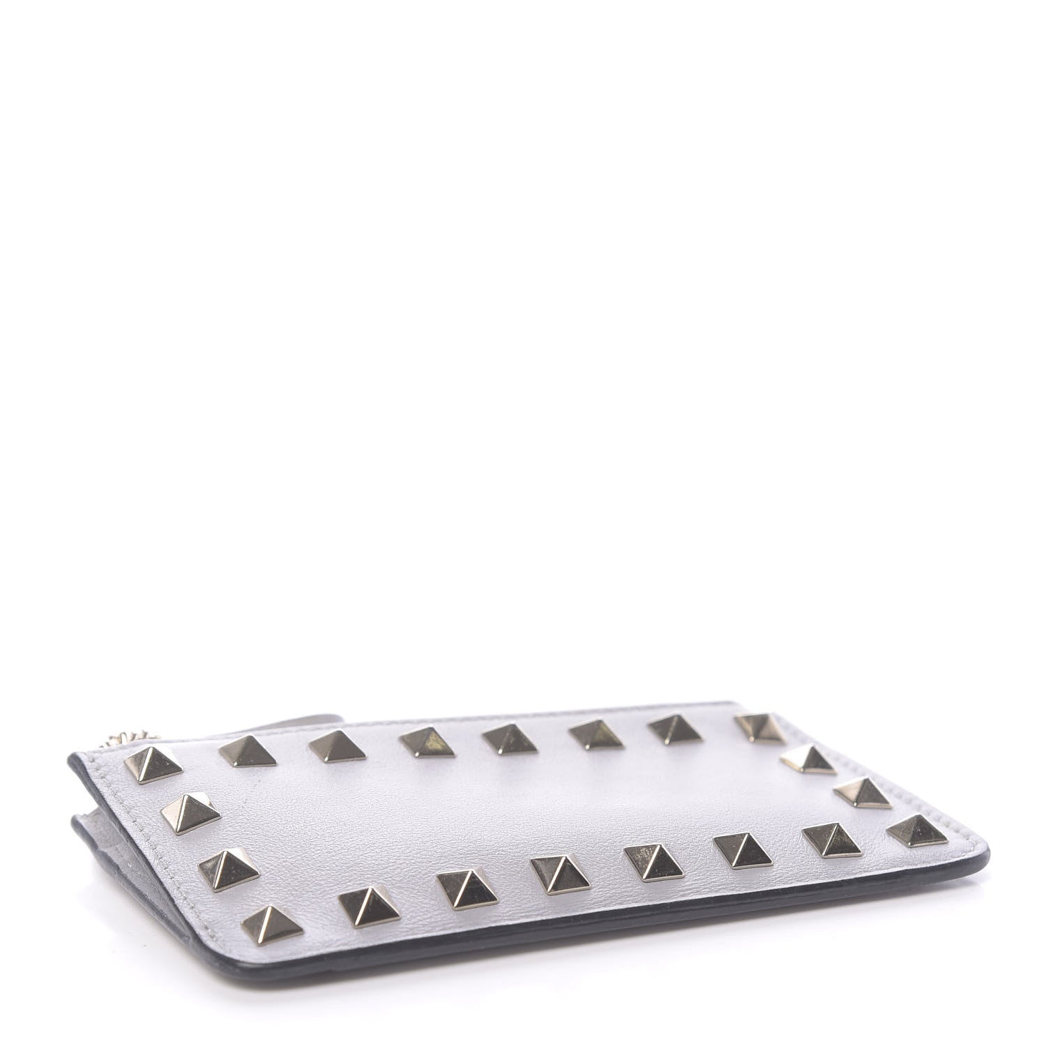 Valentino Garavani Vitello Rockstud Key Coin Case Card Holder Grey 4 of 9
