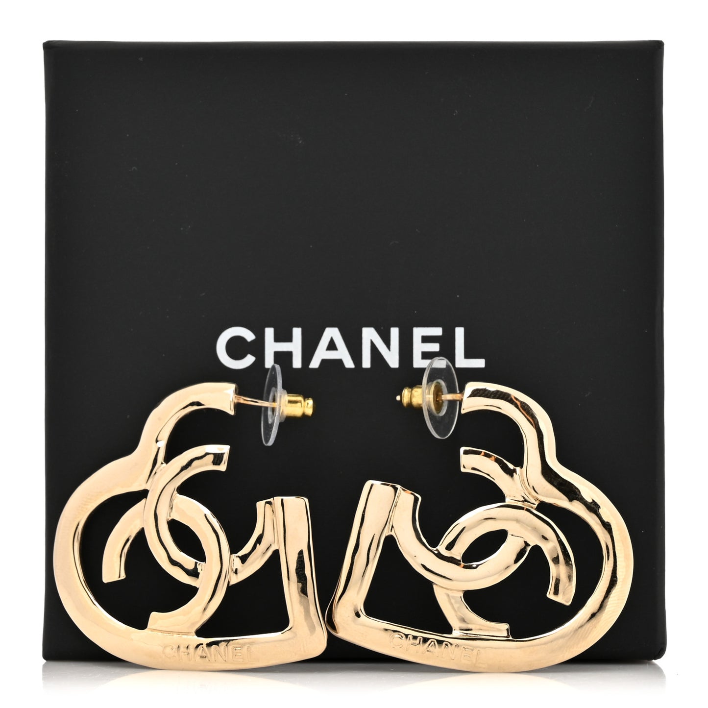 Metal CC Heart Coco In Love Hoop Earrings Gold