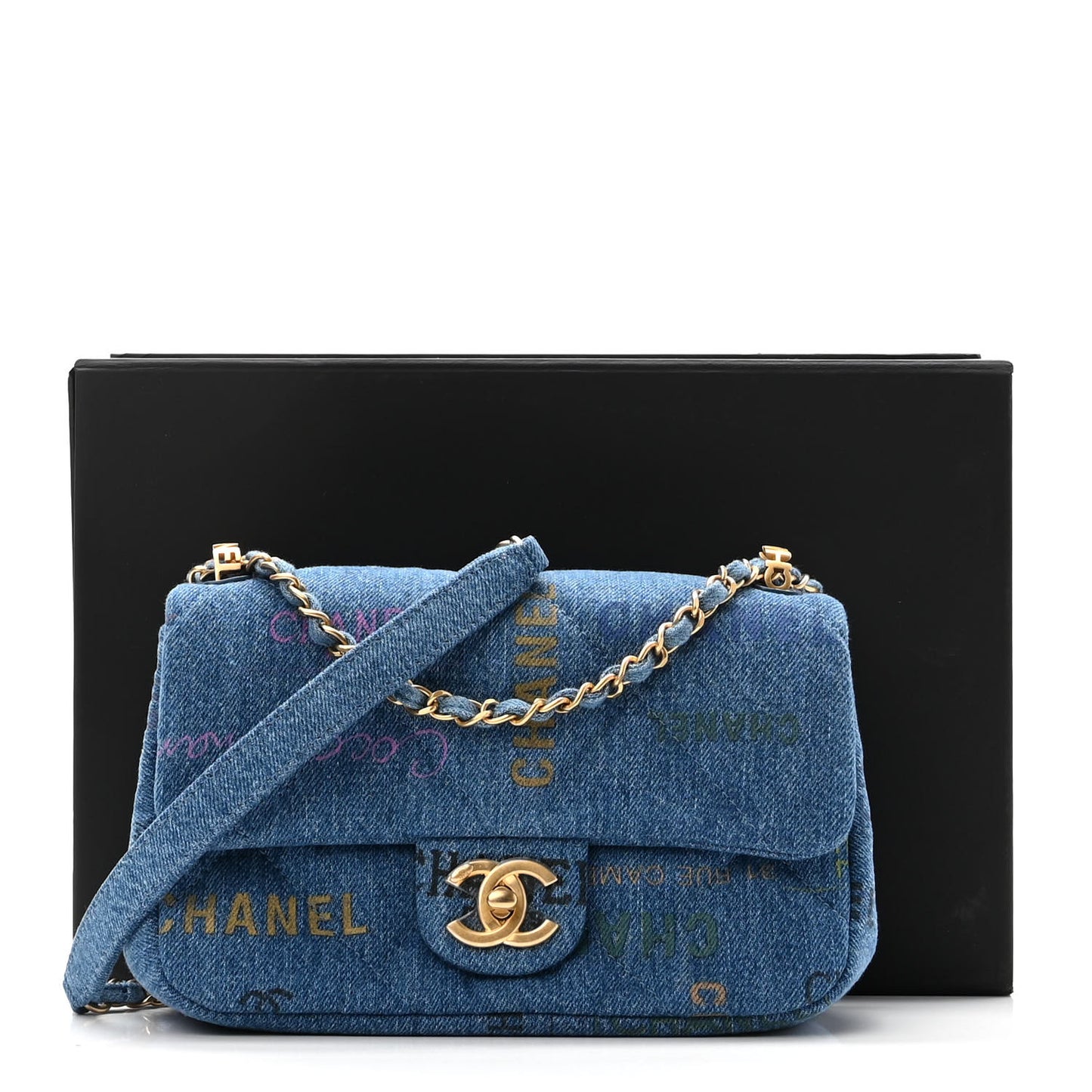 Denim Quilted Mini Denim Mood Rectangular Flap Blue Multicolor