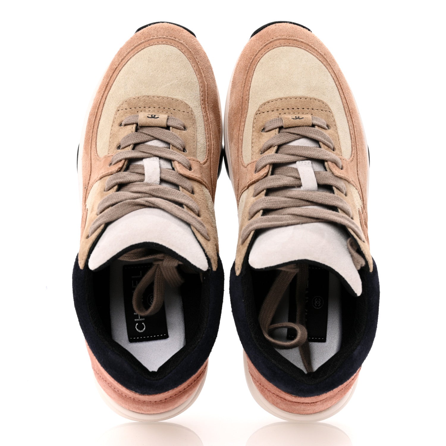 Chanel Suede Calfskin CC Sneakers 36.5 Brown Beige 2 of 10